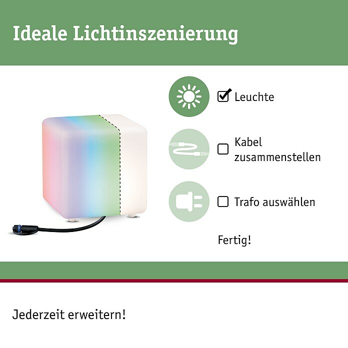 Paulmann Plug & Shine LED-Gartenstrahler Cube (2,8 W, Weiß, Per App steuerbar, IP65, L x B x H: 20 x 20 x 20 cm) | BAUHAUS