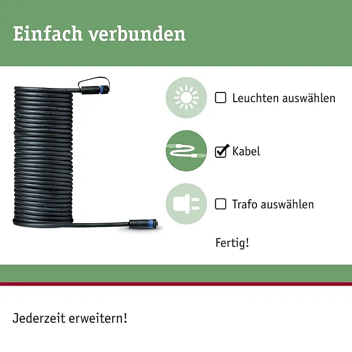 Paulmann Plug & Shine Verbindungskabel - Länge: 10 m, IP68 - Einfach verbunden: Wählen Sie Leuchten, Kabel und Trafo für eine einfache Installation der Außenbeleuchtung!