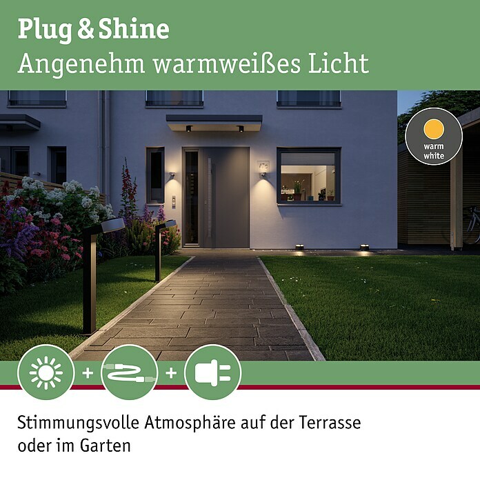 Paulmann Plug & Shine LED-Außenleuchte (6 W, Warmweiß, IP67, Ø x H: 19,3 cm x 15,5 mm)