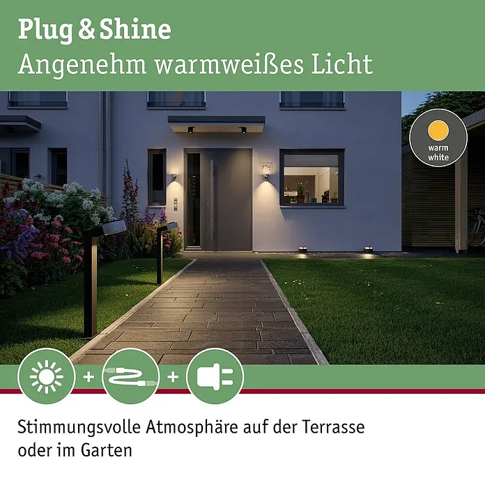 Paulmann Plug & Shine LED-Außenleuchte - 6 W, Warmweiß, IP67, Ø x H: 19,3 x 15,5 cm - Plug & Shine-Gartenbeleuchtung mit angenehm warmweißem Licht für eine stimmungsvolle Atmosphäre auf der Terrasse oder im Garten.