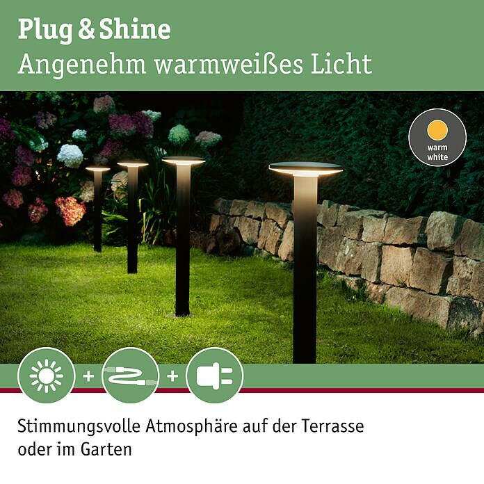 Paulmann Plug & Shine LED-Außenleuchte Plate (1-flammig, 6 W, Warmweiß, IP44)