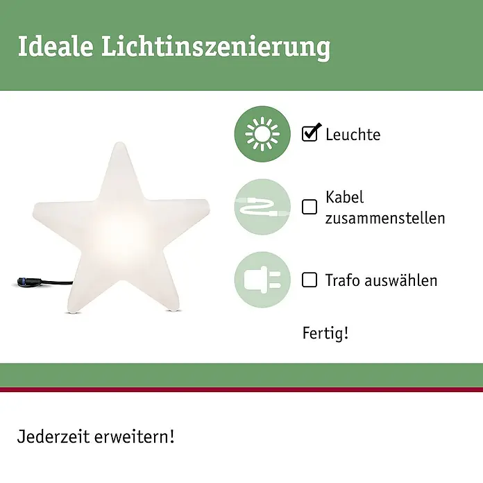 Paulmann Plug & Shine LED-Dekoleuchte Star - Weiß, L x B x H: 10 x 40 x 40 cm - Weiße Sternlampe, die eine ideale Lichtinszenierung verspricht. Das Leuchtmittel ist enthalten, Kabel und Trafo müssen separat ausgewählt werden.