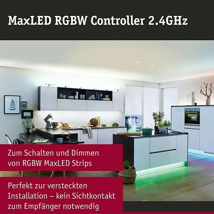 Paulmann MaxLED Controller Function MaxLED - B x H: 110 x 20 mm, Weiß - Ein modernes Küchendesign mit MaxLED RGBW Controller, der die RGBW MaxLED Strips steuert und für eine versteckte Installation geeignet ist.