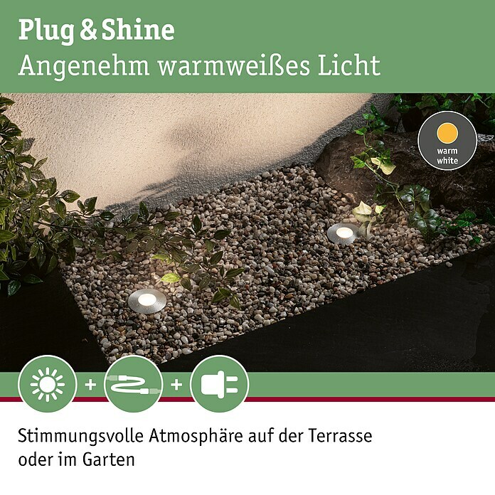 Paulmann Plug & Shine LED-Gartenspot-Set (3 x 2,5 W, 24 V, IP65, Höhe: 90 mm)