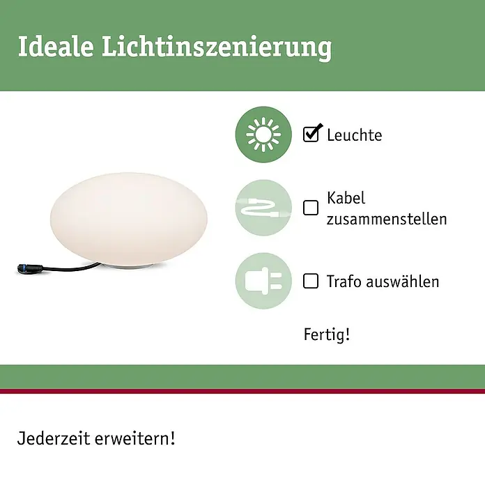 Paulmann Plug & Shine LED-Dekoleuchte Stone - 2,8 W, Weiß, L x B x H: 35 x 35 x 19,4 cm - Die perfekte Beleuchtung mit der runden Leuchte. Kabel und Trafo separat erhältlich. Jederzeit erweiterbar für individuelle Lichtinszenierungen.