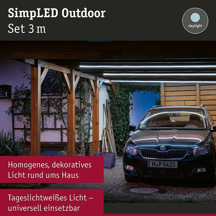 Paulmann LED-Band Simpled Outdoor - Länge: 3 m, Lichtfarbe: Kaltweiß, 12 W, 1.260 lm - Das SimpLED Outdoor Set 3 m sorgt für homogenes, dekoratives Licht rund ums Haus und ist universell einsetzbar.