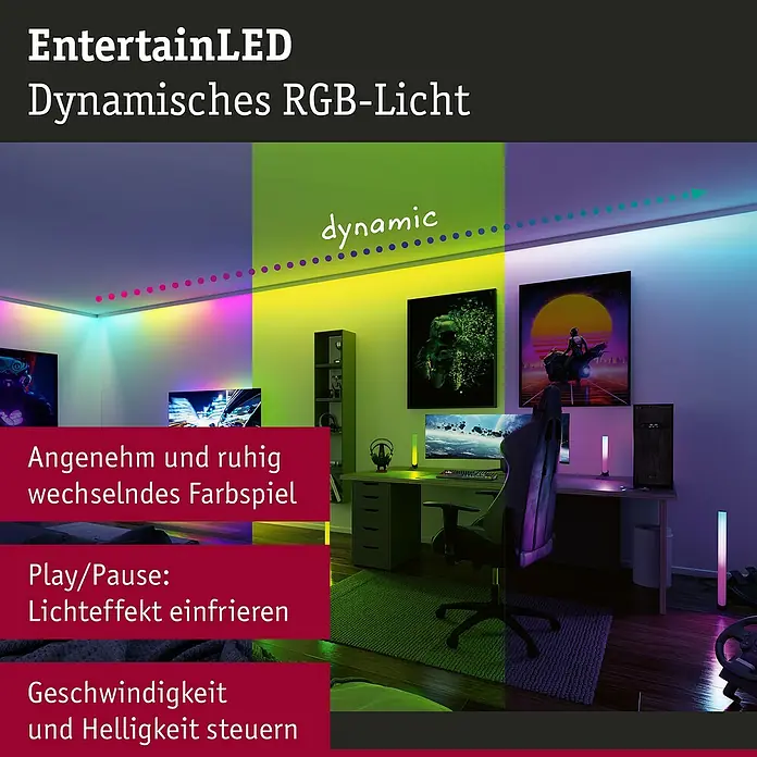 Paulmann LED-Stripes Dynamic Rainbow - Länge: 150 cm, RGB, 4,8 W - Dynamische EntertainLED RGB-Beleuchtung für ein angenehmes und ruhiges Farberlebnis in jedem Raum.
