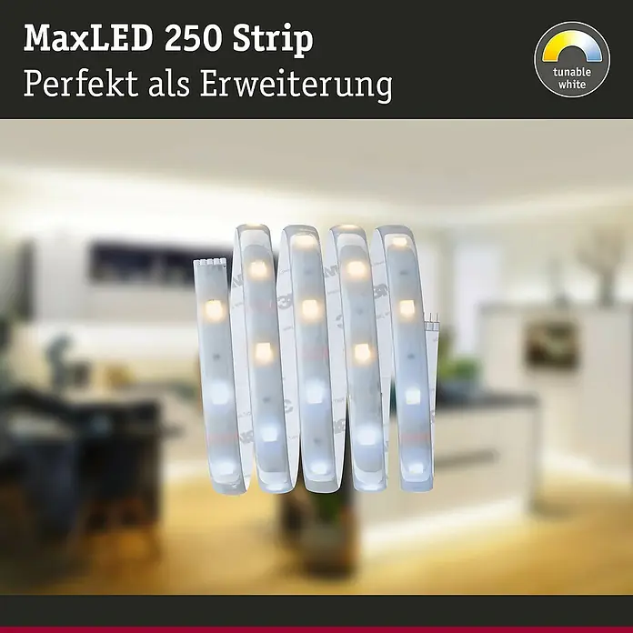 Paulmann MaxLED 250 LED-Band Tunable White Protecting Cover IP44 - Länge: 1 m, Neutralweiß, 4 W, 230 lm, IP44 - MaxLED 250 Strip: Flexibles LED-Band zur Erweiterung, ideal für indirekte Beleuchtung mit tunable white Funktion.