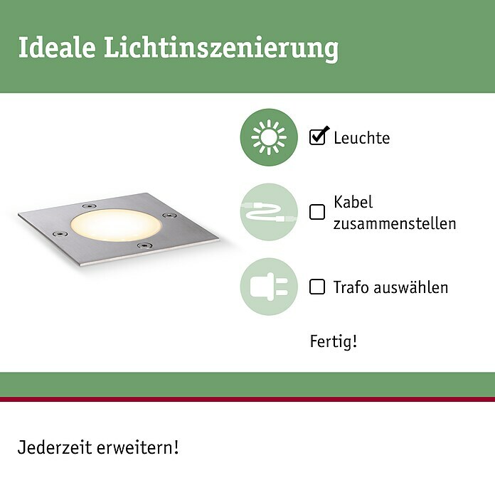 Paulmann Plug & Shine LED-Gartenspot (3,6 W, Warmweiß, IP65, Quadratisch)