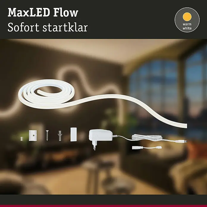 Paulmann MaxLED LED-Band Flow Basisset - Länge: 1,5 m - MaxLED Flow Sofort startklar: Das LED-Strip-Set für flexible Lichtakzente im Innenbereich, sofort einsatzbereit mit warmweissem Licht.