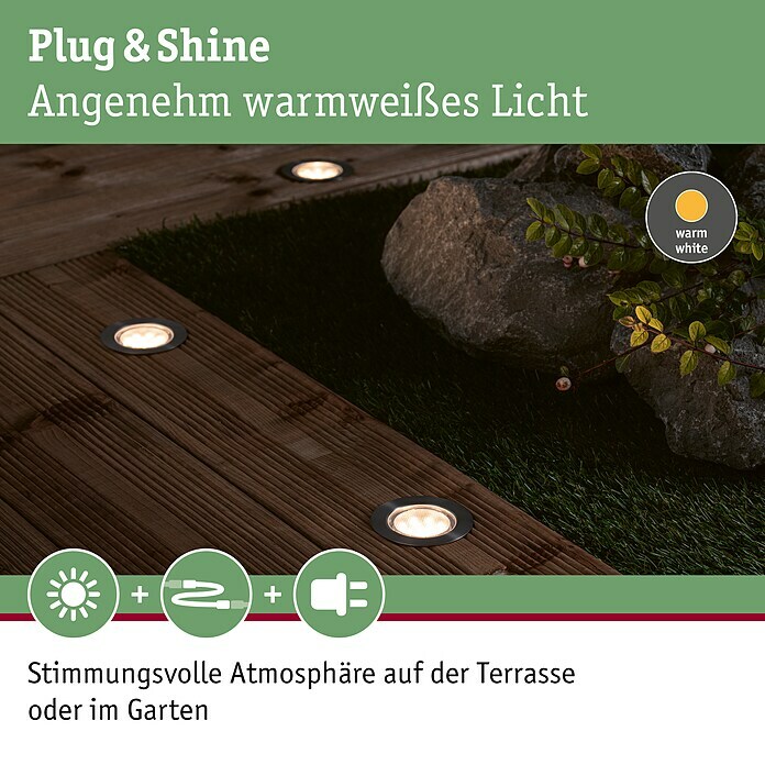 Paulmann Plug & Shine LED-Gartenspot Floor Eco (1,3 W, Silber, Durchmesser: 7 cm, 24 V, IP65)