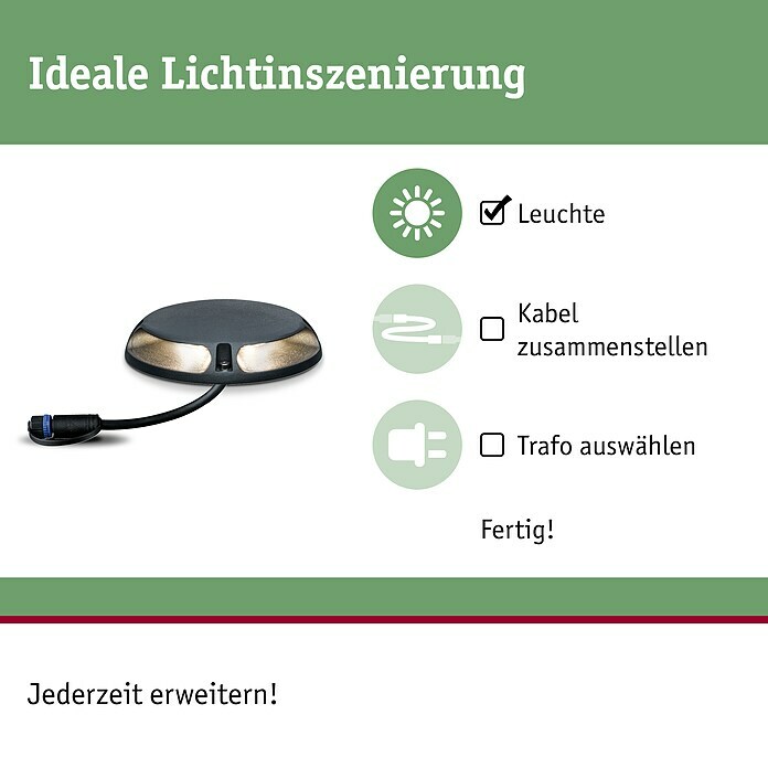 Paulmann Plug & Shine LED-Außenleuchte (6 W, Warmweiß, IP67, Ø x H: 16 x 3,2 cm)