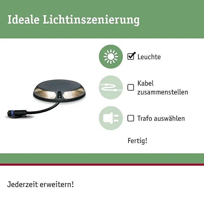Paulmann Plug & Shine LED-Außenleuchte - 6 W, Warmweiß, IP67, Ø x H: 16 x 3,2 cm - LED-Bodenleuchte für den Außenbereich.  Die perfekte Beleuchtung für Ihren Garten oder Ihre Terrasse mit einfacher Installation dank Zubehör.