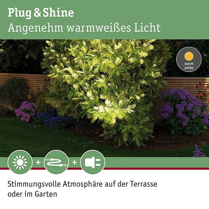 Paulmann Plug & Shine LED-Gartenspot - 6 W, Warmweiß, IP67, Ø x H: 14 x 15 cm, Abstrahlwinkel: 20 ° - Plug & Shine Gartenbeleuchtung für stimmungsvolle Atmosphäre mit angenehm warmweißem Licht auf Terrasse oder im Garten.