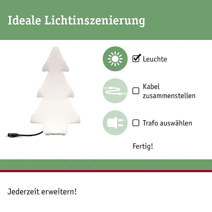 Paulmann Plug & Shine LED-Dekoleuchte Tree - Weiß, L x B x H: 14 cm x 28 mm x 49 cm - Produktabbildung einer dekorativen LED-Weihnachtsbaumleuchte, die eine gemütliche und festliche Atmosphäre erzeugt.