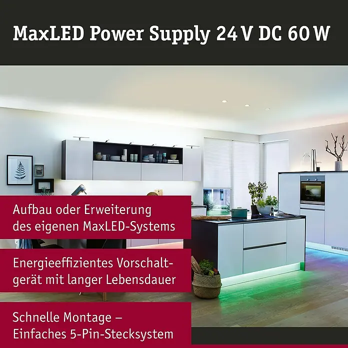 Paulmann MaxLED LED-Trafo - Weiß - MaxLED-Netzteil: 24 V DC, 60 W für den Aufbau oder die Erweiterung Ihres MaxLED-Systems. Energieeffizient und einfache Montage.