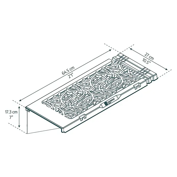 Palram – Canopia Estantería para invernadero - 64,5 x 27 x 17,3 cm, Específico para: Invernaderos Palram - Canopia - Ilustración de una rejilla de ventilación Calopix con medidas. Perfecta para una mejor ventilación y un flujo de aire optimizado.