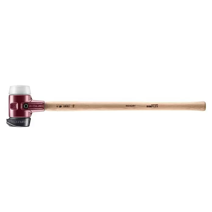 Halder Simplex Schonhammer Superplastik mit Standfuß - Durchmesser Kopf: 80 mm, Langstiel - Roter Schonhammer mit weißen und schwarzen Einsätzen und hellem Hickory-Holzstiel.