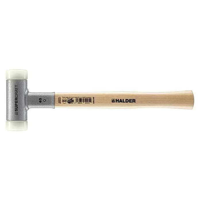 Halder Supercraft Schonhammer - Durchmesser Kopf: 40 mm, Holz - Halder Supercraft Schonhammer mit texturiertem Metallkopf, weißen Schlagflächen und Holzstiel.