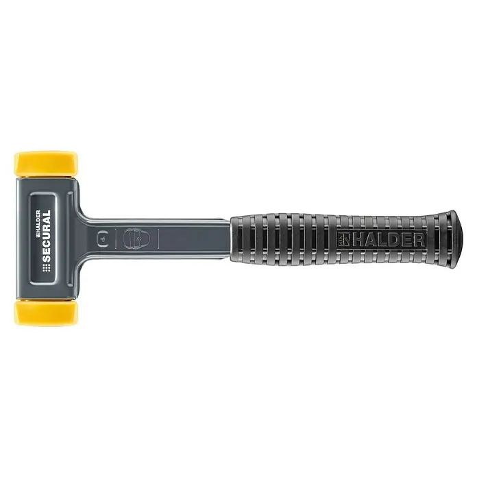 Halder Secural Schonhammer - Stahl, Durchmesser Kopf: 30 mm - Halder Secural Schonhammer mit gelben Schlagflächen und grauem Griff für präzise und schonende Schläge.
