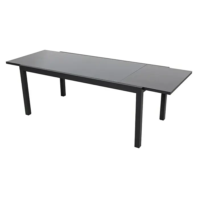 Mesa de jardín extensible Paris - L x An x Al: 180 x 90 x 75 cm, Aluminio/Vidrio, Negro - Esta elegante mesa de comedor extensible negra ofrece espacio para reuniones sociales y es un verdadero atractivo en cualquier comedor.