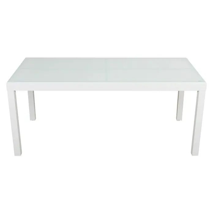 Mesa de jardín extensible Paris - L x An x Al: 180 x 90 x 75 cm, Aluminio/Vidrio, Blanco - Mesa de comedor blanca con tapa de vidrio, ideal para comedores modernos. El diseño simple complementa cualquier decoración.
