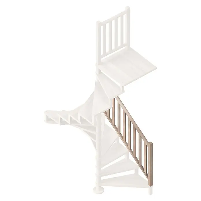 Sogem Escalera de caracol Square Luxe - Diámetro: 140 cm, Color peldaños: Haya, Altura de planta: 300 cm, Con barandilla - Una elegante escalera de caracol de madera clara con barandilla conduce hacia arriba, ofreciendo una solución para ahorrar espacio en el interior.