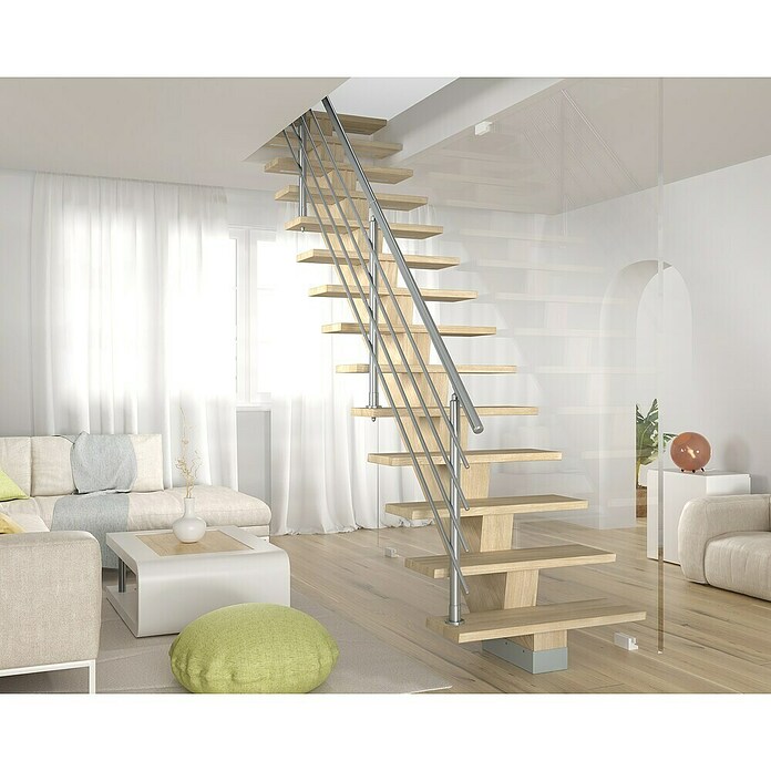 Sogem Escalera principal Kalea (Ancho: 85 cm, Recto, Altura de planta: 285,2 cm, Sioux White, Con barandilla) | BAUHAUS