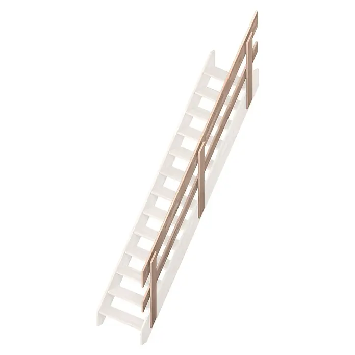 Sogem Escalera principal Alsace - Con barandilla, Haya, Ancho: 70 cm, Recto - Una escalera de madera clara con barandillas a ambos lados sobre un fondo negro.