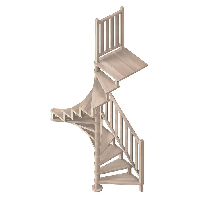 Sogem Escalera de caracol Square Luxe - Diámetro: 140 cm, Color peldaños: Haya, Altura de planta: 300 cm, Con barandilla - La elegante escalera de madera con un diseño en espiral y barandilla integrada sube con estilo y se integra armoniosamente en cualquier habitación.