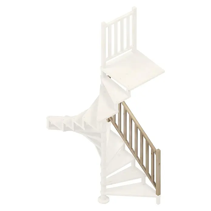 Sogem Escalera de caracol Square Wood - Diámetro: 120 cm, Color peldaños: Abeto, Altura de planta: 300 cm, Con barandilla - Una escalera de caracol de madera clara con barandilla y una plataforma en la parte superior, ideal para espacios pequeños. La madera es sin tratar y lista para personalizar.
