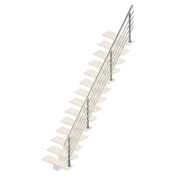 Sogem Escalera principal Kalea - Comanche Pure, Ancho: 85 cm, Gris, Recto, Altura de planta: 285,2 cm, Con barandilla - Una escalera moderna con peldaños de madera y una barandilla elegante de acero inoxidable, que encarna un diseño elegante y minimalista.