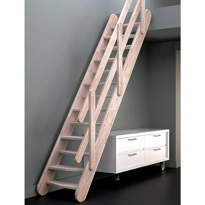 Sogem Escalera principal Osaka - Haya, Ancho: 60 cm, Altura de planta: 230 cm, Con barandilla - La escalera de madera para el ático ofrece una forma segura y elegante de acceder al ático. Es robusta, fácil de montar y tiene un diseño visualmente agradable.