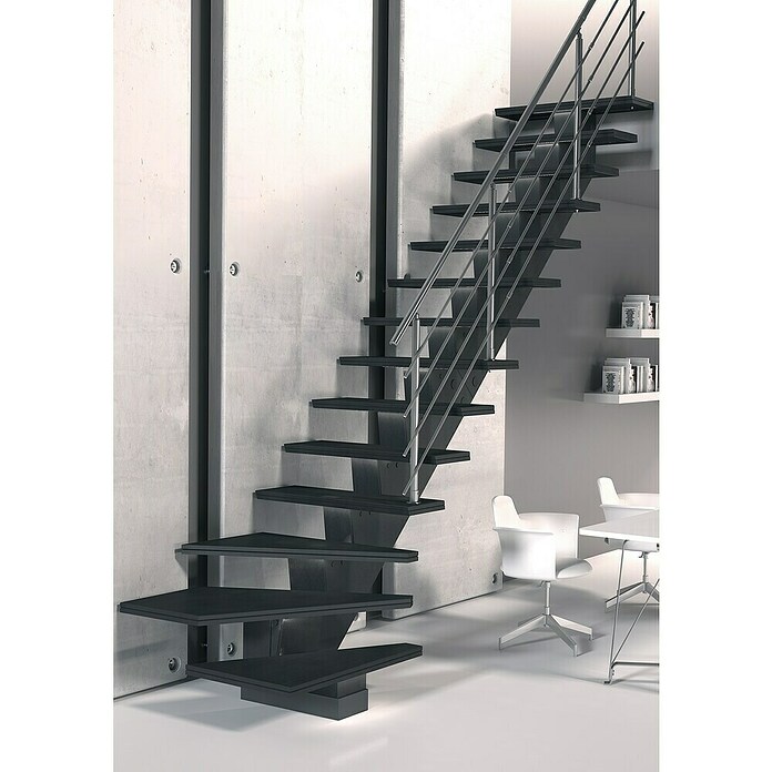 Sogem Escalera principal Gomera con barandilla (Valchromat® acabado óleo, Ancho: 85 cm, 1/4 espiral derecha, Altura de planta: 285,2 cm) | BAUHAUS