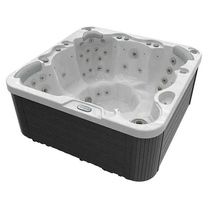 Camargue Außen-Whirlpool Havana 2 - 200 x 200 x 91 cm, Grau/Weiß, Max. Personenzahl: 6 - Ein luxuriöser Whirlpool mit grauer Verkleidung und zahlreichen Düsen für Entspannung und Wellness.