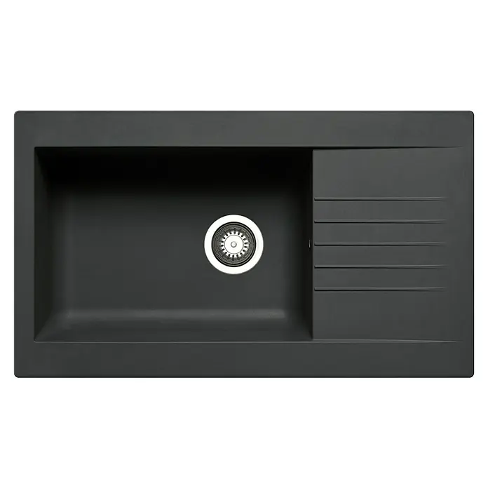 Pyramis Einbauspüle Siroko86 x 50 cm, Innenbreite Becken 1: 52 cm, Schwarz - Schwarzes Spülbecken mit Abtropffläche. Das moderne Design passt in jede Küche und bietet praktischen Nutzen beim Abwaschen.