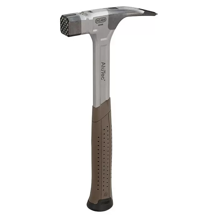 Picard Latthammer AluTec® - Gewicht Kopf: 750 g, Aluminium - PICARD AluTec Dachdeckerhammer mit gefräster Bahn, gerader Klaue, silbernem Stiel und braunem Griff.