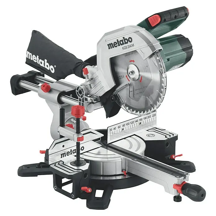 Metabo Kapp- & Gehrungssäge KGS 254 M - 1.800 W, Durchmesser Sägeblatt: 254 mm, Leerlaufdrehzahl: 4.500 U/min - Die Metabo KGS 254 M Kapp- und Gehrungssäge mit einer präzisen Skala und einer robusten Konstruktion für professionelle Anwendungen.