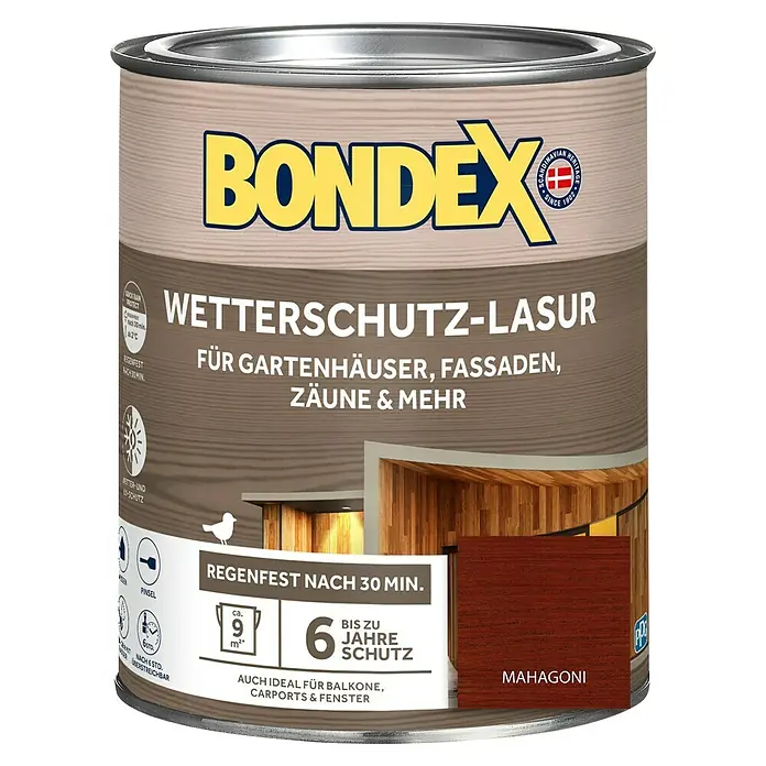 Bondex Holzlasur Wetterschutz-Lasur - Mahagoni, 750 ml, Seidenglänzend - Bondex Wetterschutz-Lasur Mahagoni für Gartenhäuser, Fassaden, Zäune und mehr. Für langanhaltenden Schutz und eine schöne Optik.