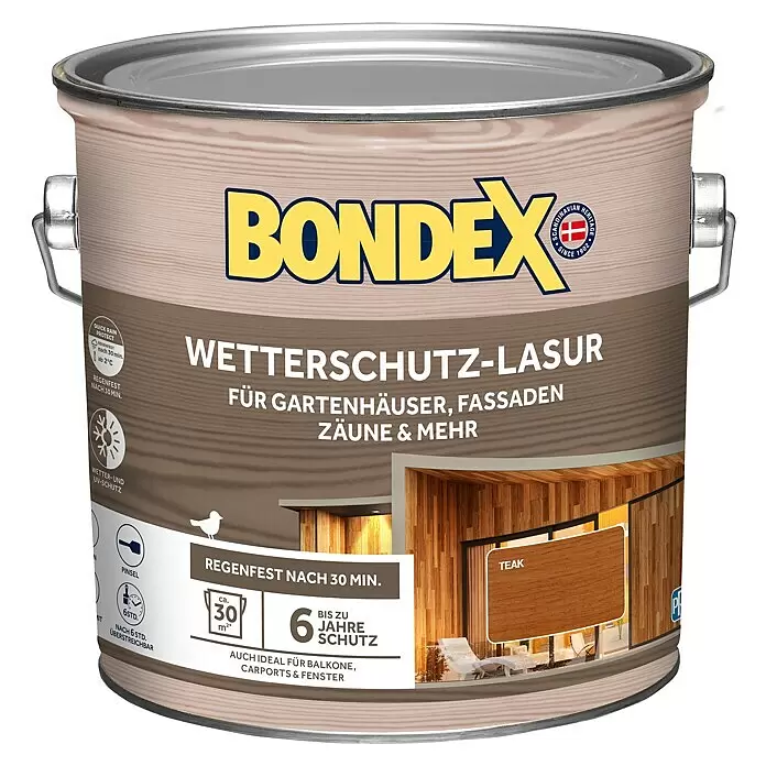 Bondex Holzlasur Wetterschutz-LasurTeak, 2,5 l, Seidenglänzend
