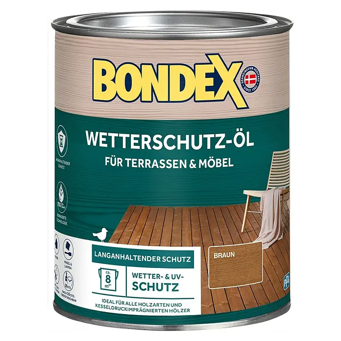 Bondex Holzöl Wetterschutz-Öl - Braun, 750 ml - Dose Bondex Wetterschutz-Öl für Terrassen und Möbel, Farbe Braun, für langanhaltenden Schutz aller Holzarten im Aussenbereich.