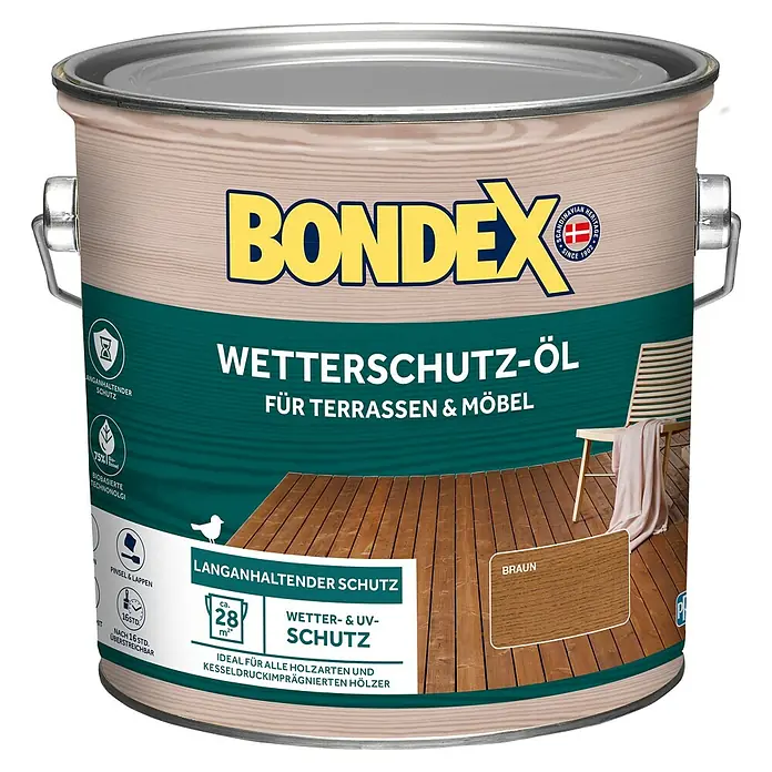 Bondex Holzöl Wetterschutz-Öl - Braun, 2,5 l - Wetterfestes Bondex Öl für Terrassen und Möbel in Braun. Schützt und pflegt alle Holzarten im Außenbereich.