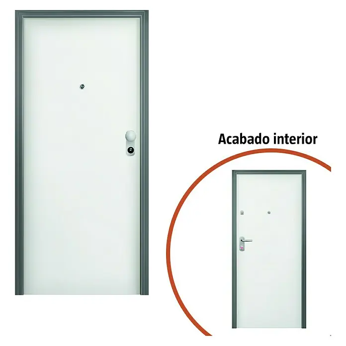Solid Elements Puerta de entrada interior - 80 x 204 cm, Izquierda, Blanco lacado 100, Acorazada - Puerta de seguridad blanca con marco gris y mirilla, ideal para uso interior.