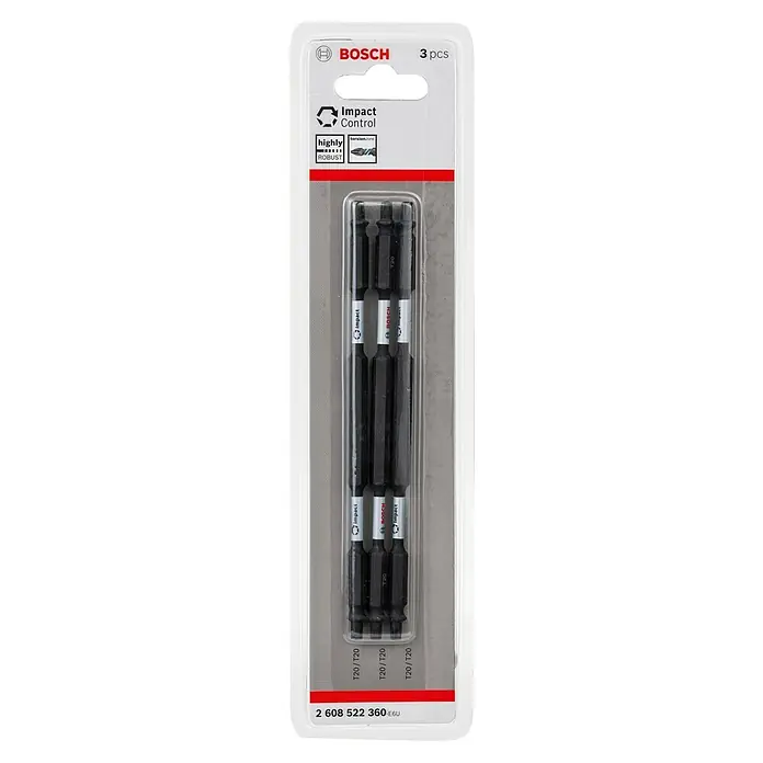 Bosch Set de puntas Impact Control - T20, Longitud de punta: 150 mm, 3 ud. - Paquete de 3 puntas de atornillador Bosch Impact Control T20, duraderas y robustas, aptas para tareas exigentes.