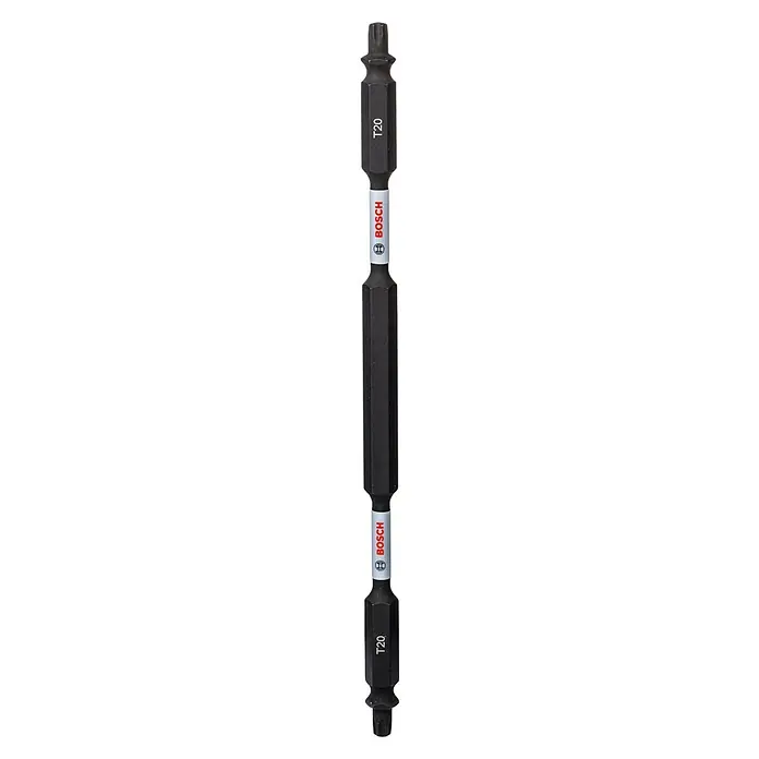 Bosch Set de puntas Impact Control - T20, Longitud de punta: 150 mm, 3 ud. - Se muestra un bit de destornillador Torx T20 de Bosch con soporte magnético, ideal para atornillar tornillos Torx en diversas aplicaciones.