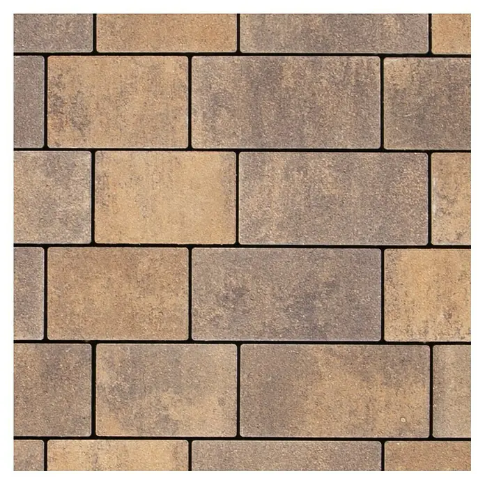 EHL Pflasterstein Top Drän - Sunset, 30 x 15 x 6 cm, Rechteckig - Pflastersteine: Ein attraktives Pflastermuster mit rechteckigen und quadratischen Steinen in Braun- und Grautönen für Außenbereiche.