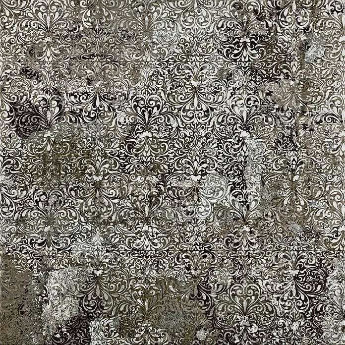 Terrassenfliese Persian Black 2.0 - 60 x 60 x 2 cm, Schwarz, Matt - Graues Wandbild mit komplexem, antikem floralem Muster, das eine elegante und kunstvolle Note in jeden Raum bringt.