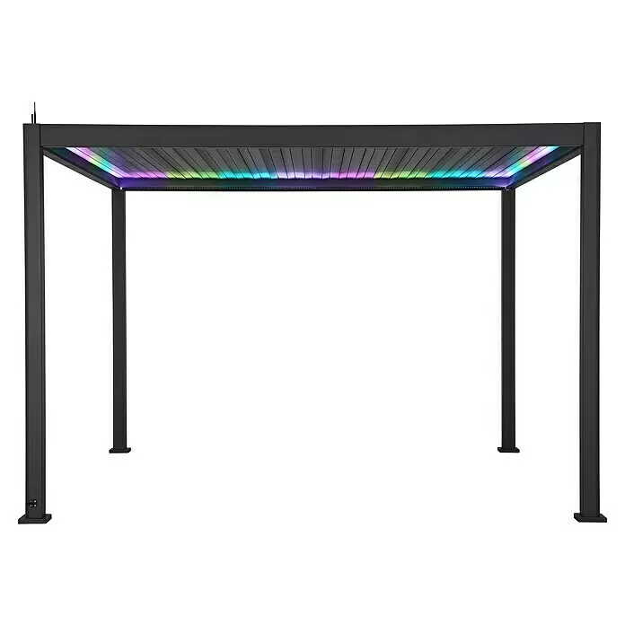 Sorara Pergola Smart LED - B x T: 400 x 300 cm, Farbe Gestell: Anthrazit, Aluminium - Dunkelgraue Metallpergola mit mehrfarbiger LED-Beleuchtung in den Deckenlamellen.