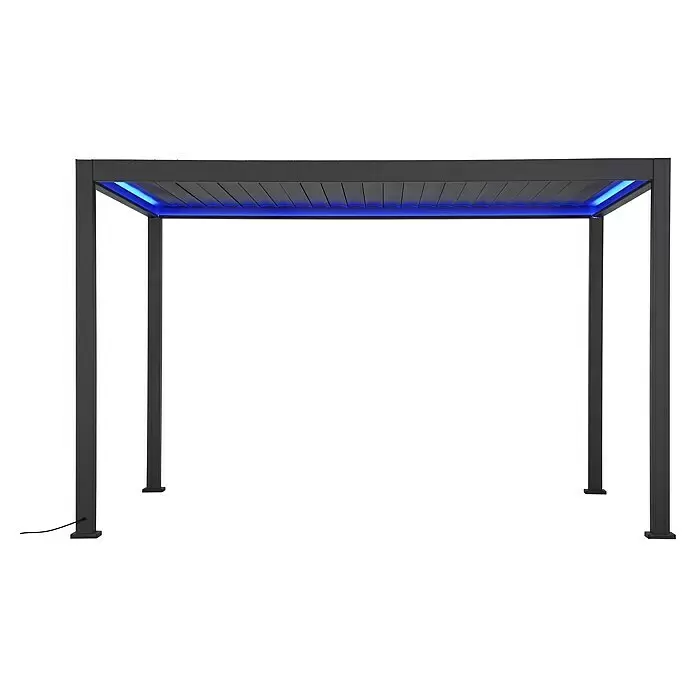 Sorara Pergola Smart LED - B x T: 400 x 300 cm, Farbe Gestell: Anthrazit, Aluminium - Dunkelgraue Metallpergola mit integrierter blauer LED-Beleuchtung.