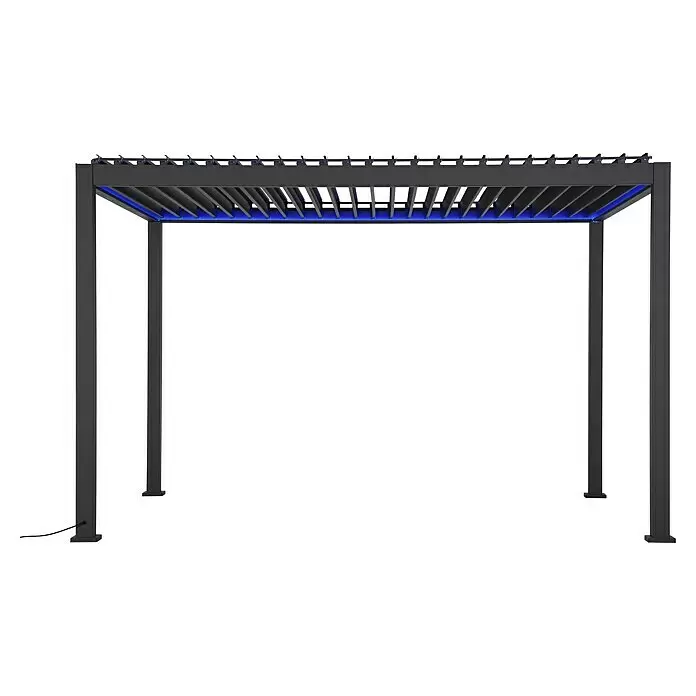 Sorara Pergola Smart LED - B x T: 400 x 300 cm, Farbe Gestell: Anthrazit, Aluminium - Dunkelgraue Metallpergola mit integrierter blauer LED-Beleuchtung.